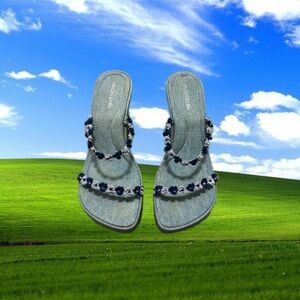 Vintage denim floral heels